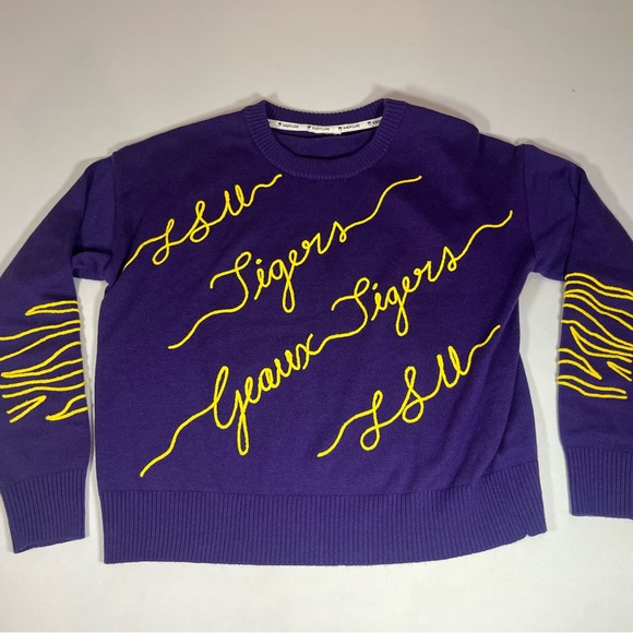KadyLuxe Women's Purple LSU Tigers Love Note Embroidered Sweater- Small - Picture 4 of 9